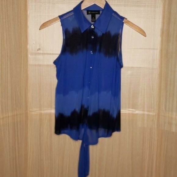 Inc International Concepts Blue Ombre Sheer Sleeveless Front Tie Blouse Medium - Picture 1 of 7